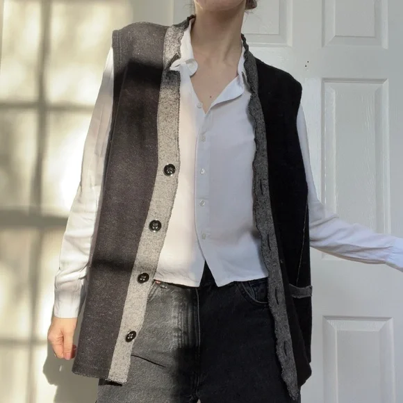 Betty Barclay Vintage Utility Workwear Oversized Wool Knit Gulet Vest Waistcoat - Picture 2 of 13